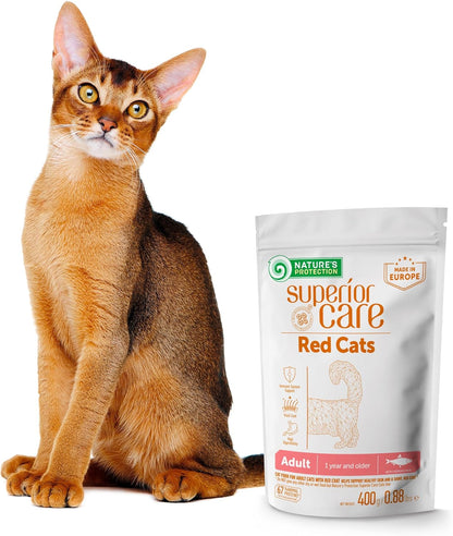 Nature's Protection Dry Cat Food - Grain Free, High Protein Cat Food Dry Kibble for Indoor Adult Cats with Red Fur - Sensitive Stomach, No Tear Stains & Hairball (Superior Care - Herring, 14.11 oz)