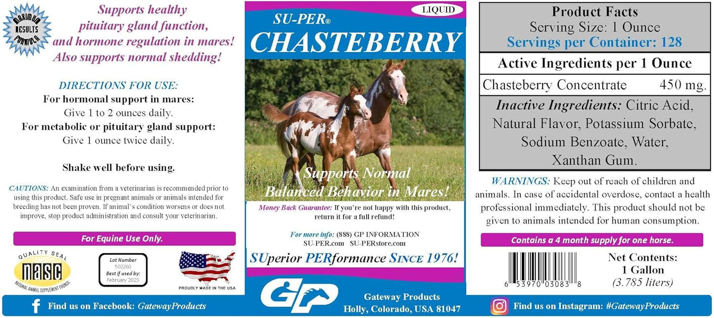 SU-PER Chasteberry Liquid Supplement for Horses - Supports Hormone Regulation & Healthy Pituitary Gland Function in Mares - Chasteberry for Horses - 1 Gallon, 4 Month Supply (120 Days)