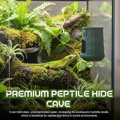 Wall Mount Reptile Hide Cave with Food Bowl for Terrarium Habitat Setup, Cute Hide with Treats Bowl, Essential and Safe Hideout for Gecko, Spider, Lizard, Hamster, Crab