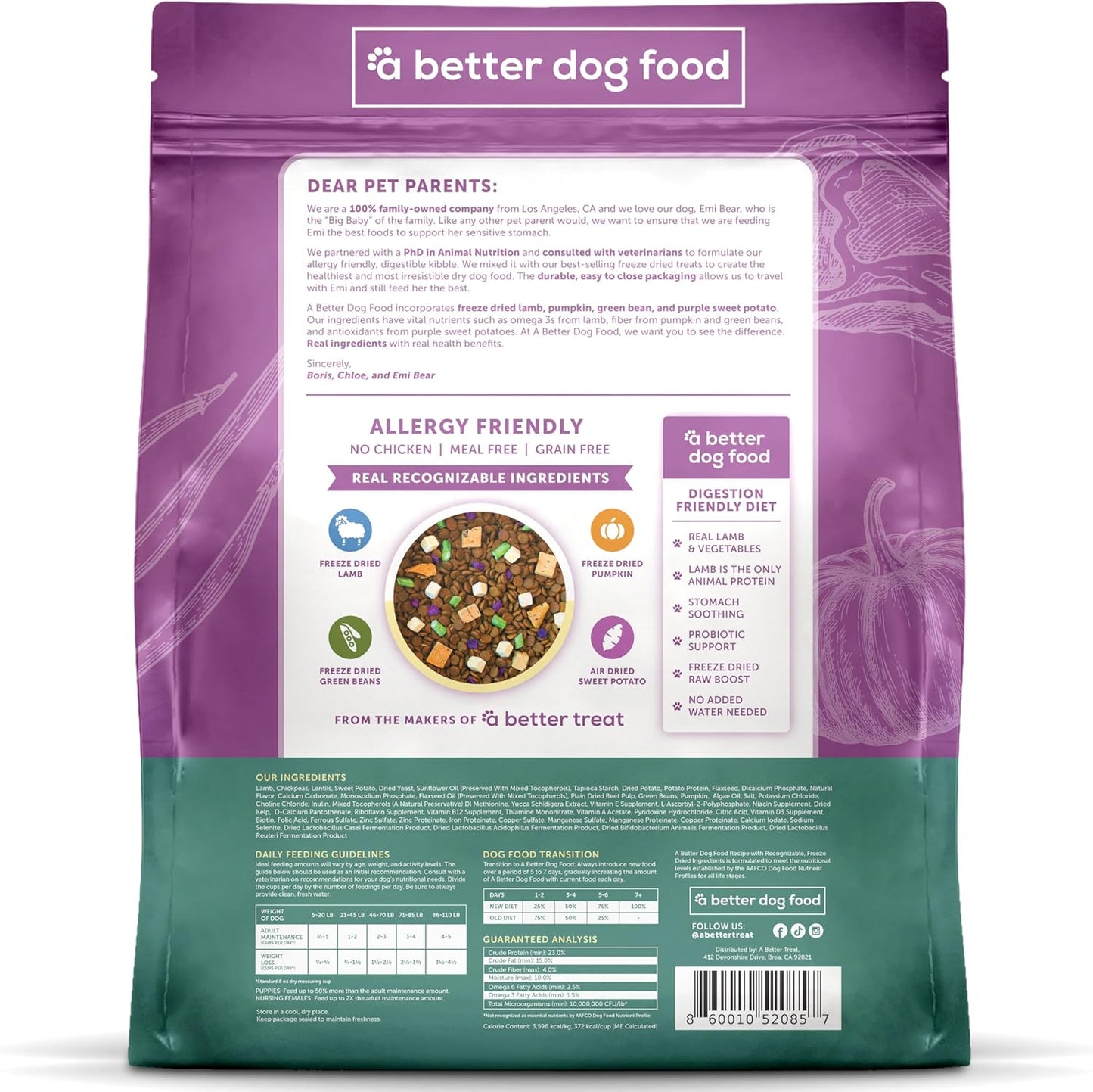 A Better Treat | Allergy Friendly Lamb Dry Dog Food | Raw You Can See | No Chicken, Lamb Only Animal Protein, No Meal Ingredients, Grain Free | Stomach Soothing Kibble + Freeze Dried Raw Dog Food