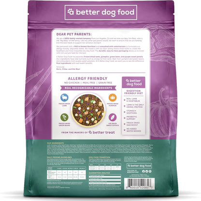 A Better Treat | Allergy Friendly Lamb Dry Dog Food | Raw You Can See | No Chicken, Lamb Only Animal Protein, No Meal Ingredients, Grain Free | Stomach Soothing Kibble + Freeze Dried Raw Dog Food