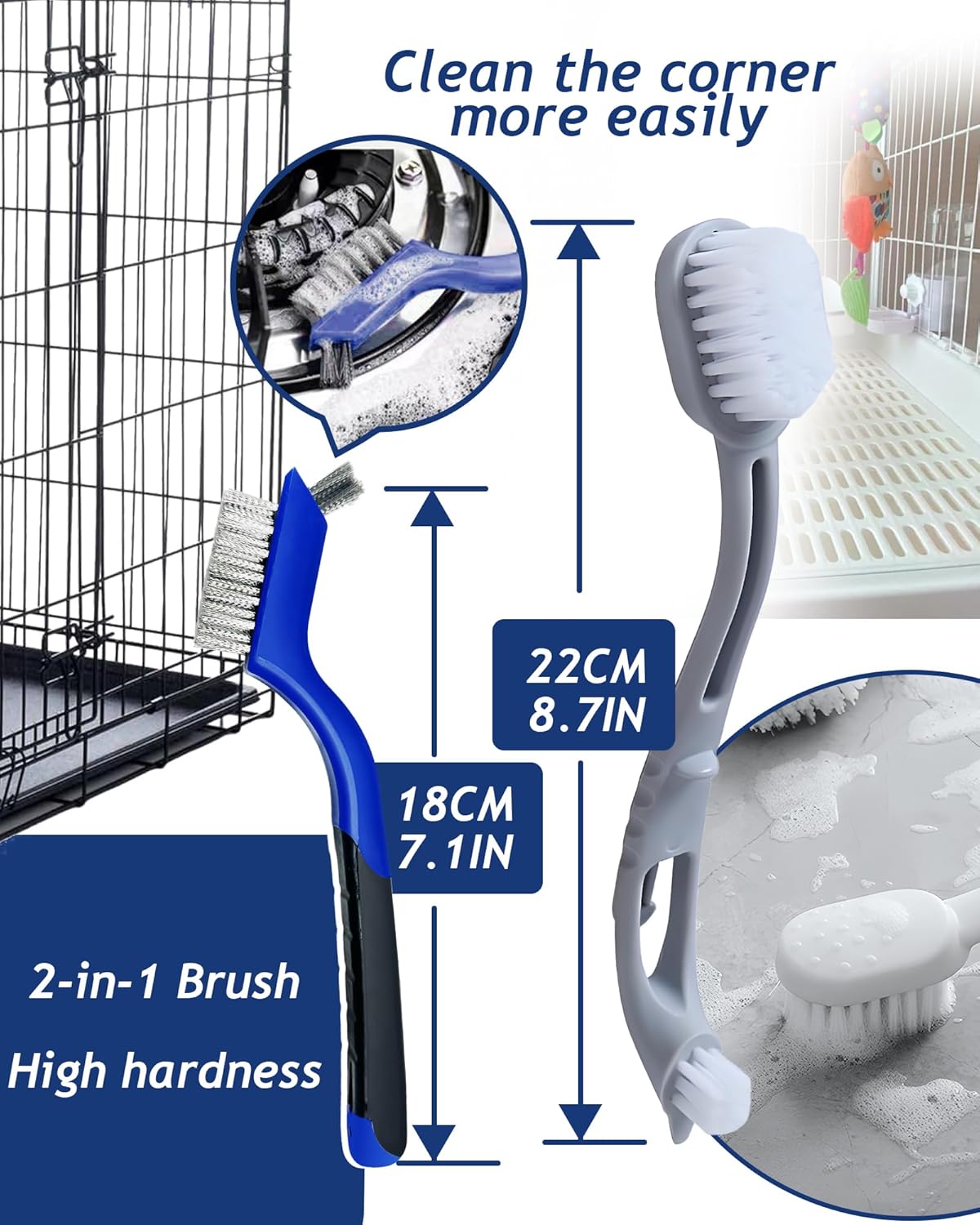 Upgrade 6PCS Cage Cleaner Set,2-in-1 Stainless Steel Pet Cage Brush,Bird Poop Remover,Dual Head Brush,Long Handle Scraper,Small Animals House Cleaning Accessories,Mini Dustpan and Broom Set (6PCS-1)