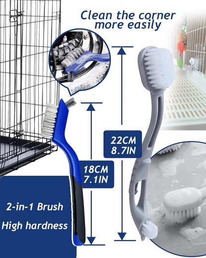 Upgrade 6PCS Cage Cleaner Set,2-in-1 Stainless Steel Pet Cage Brush,Bird Poop Remover,Dual Head Brush,Long Handle Scraper,Small Animals House Cleaning Accessories,Mini Dustpan and Broom Set (6PCS-1)