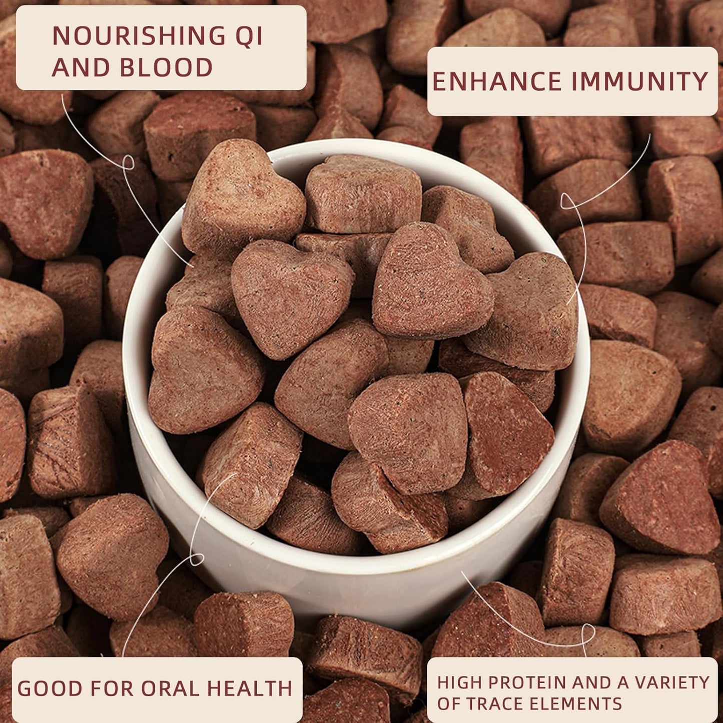Freeze-Dried Rabbit Blood in Heart Shape,High Protein Freeze-Dried Pet Food for Dogs Cats, Supplemental Iron.Fresh Ingredient Snacks, 2.1 oz.