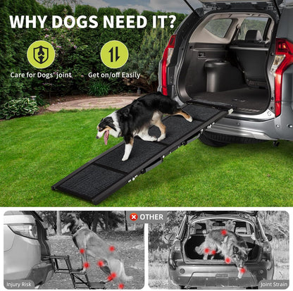 Dog Ramp for Car, 63" Long & 17" Wide Folding Dog Ramps for Car, Portable Pet Car Ramp with Non-Slip Surface, Outdoor Dog Car Ram-p Up to 250 LBS, Extra Wide Steps for SUV Car & Truck
