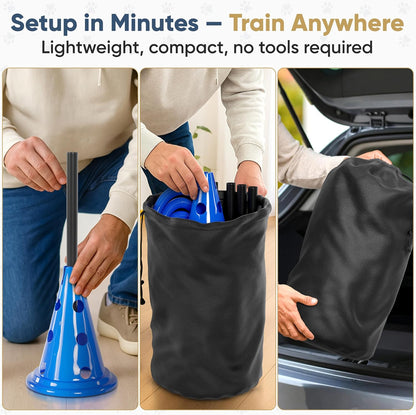 Dog Agility Course Backyard Set Complete Dog Agility Equipment with Cones, Carry Bag, Tunnels for Dogs, Jump Ring - Pet Training Playground, Dogs Obstacle Course Backyard for Indoor Outdoor