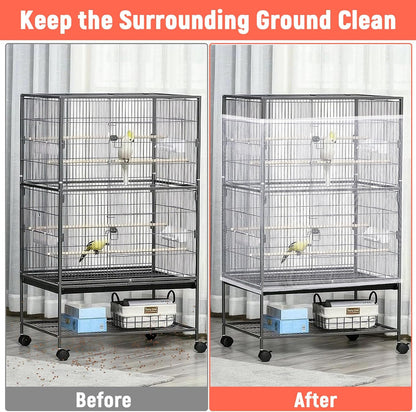 Large Bird Cage Cover Net, Adjustable Bird Cage Cover Net White Birdcage Nylon Mesh Nets Soft Airy Skirt Guard for Parrot Cages(118 x 32 Inch, White)