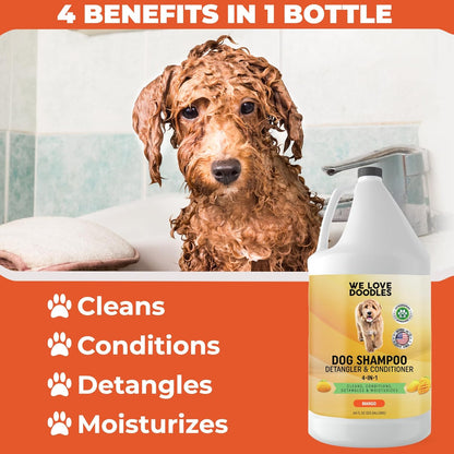 Dog Shampoo Half Gallon - Cleans, Conditions & Detangles, Goldendoodles, Poodles, & Doodle Shampoo - for Matted Pet Hair - Sensitive Skin Wash for Puppies - Made in The USA, 64OZ (Mango)