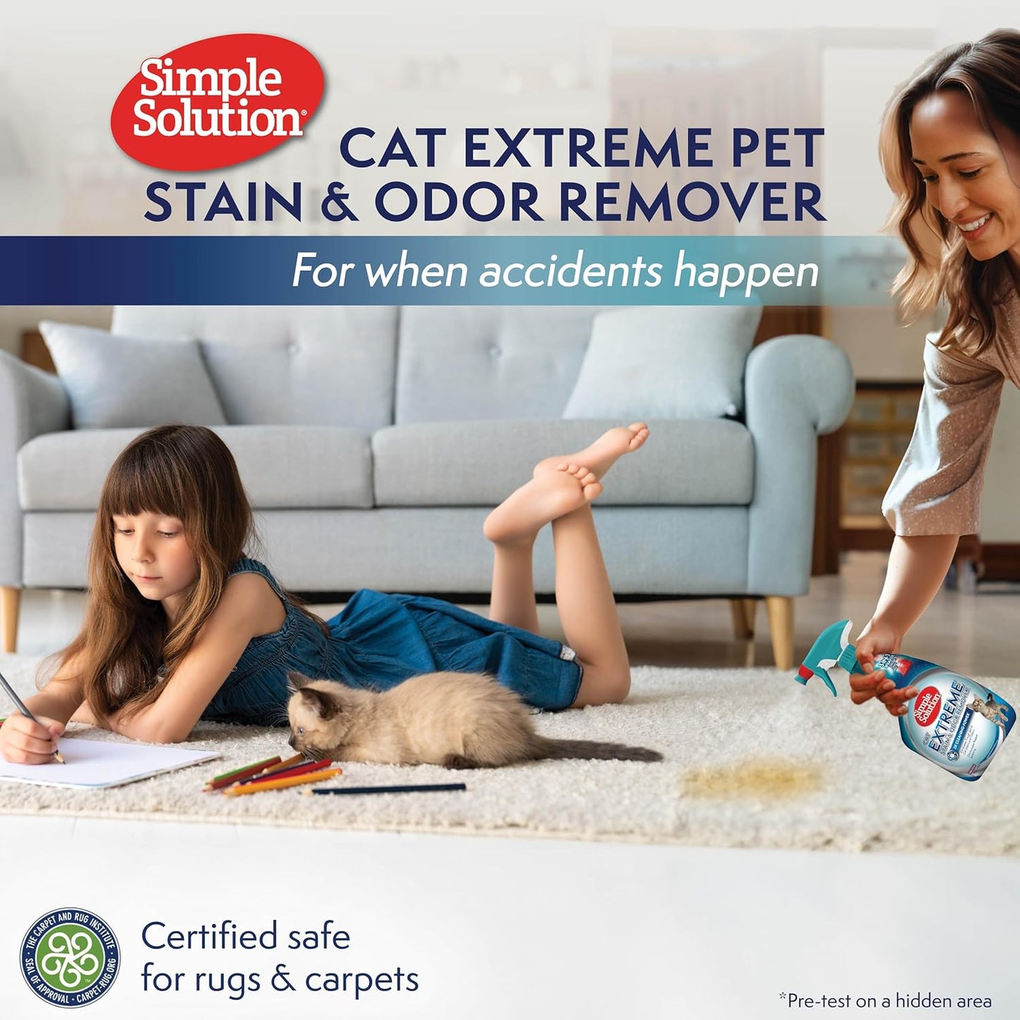 Simple Solution Extreme Cat Stain Eliminator for Strong Odor, Pet Odor Eliminator for Home, Stain Remover for Cats, Kitten Essentials, Floor Cleaner, Urine Destroyer, Carpet Cleaner Spray, 32oz