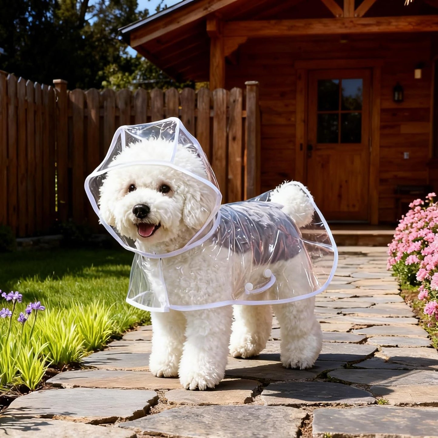2Pcs Transparent Dog Raincoat for Small Medium Dogs, Waterproof Pet Hooded Poncho with Adjustable Snaps and Leash Hole Portable Dog Raining Coat for Bichon Poodle Medium 3.3-5.1lbs