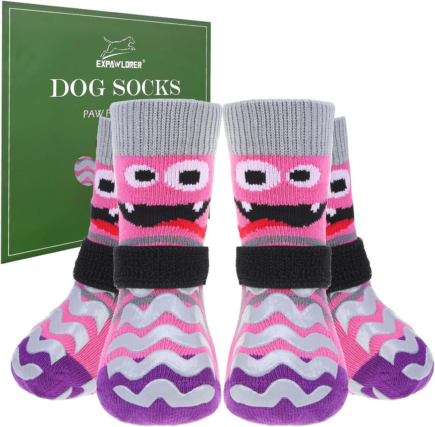 EXPAWLORER Dog Socks to Prevent Licking Paws with Grippers for Hardwood Floors Anti Slip, Cute Double Sides Dog Winter Shoes Booties Boots & Paw Protectors with for Small Medium Large Senior Dogs S