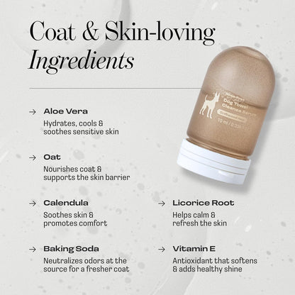 Dog Rinse-Free Towel Cleanse Shampoo & Conditioner with Bath Mitt – Sensitive Skin, Stress & Itch Relief Gentle Leave-in Serum – 98.65% Naturally Derived, Hydrate & Deodorize – 8 × 10ml