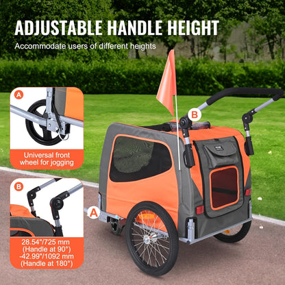 VEVOR Dog Bike Trailer, Supports up to 66/88/100 lbs, 2-in-1 Pet Stroller Cart Bicycle Carrier, Easy Folding Cart Frame with Quick Release Wheels, Universal Bicycle Coupler, Reflectors, Flag