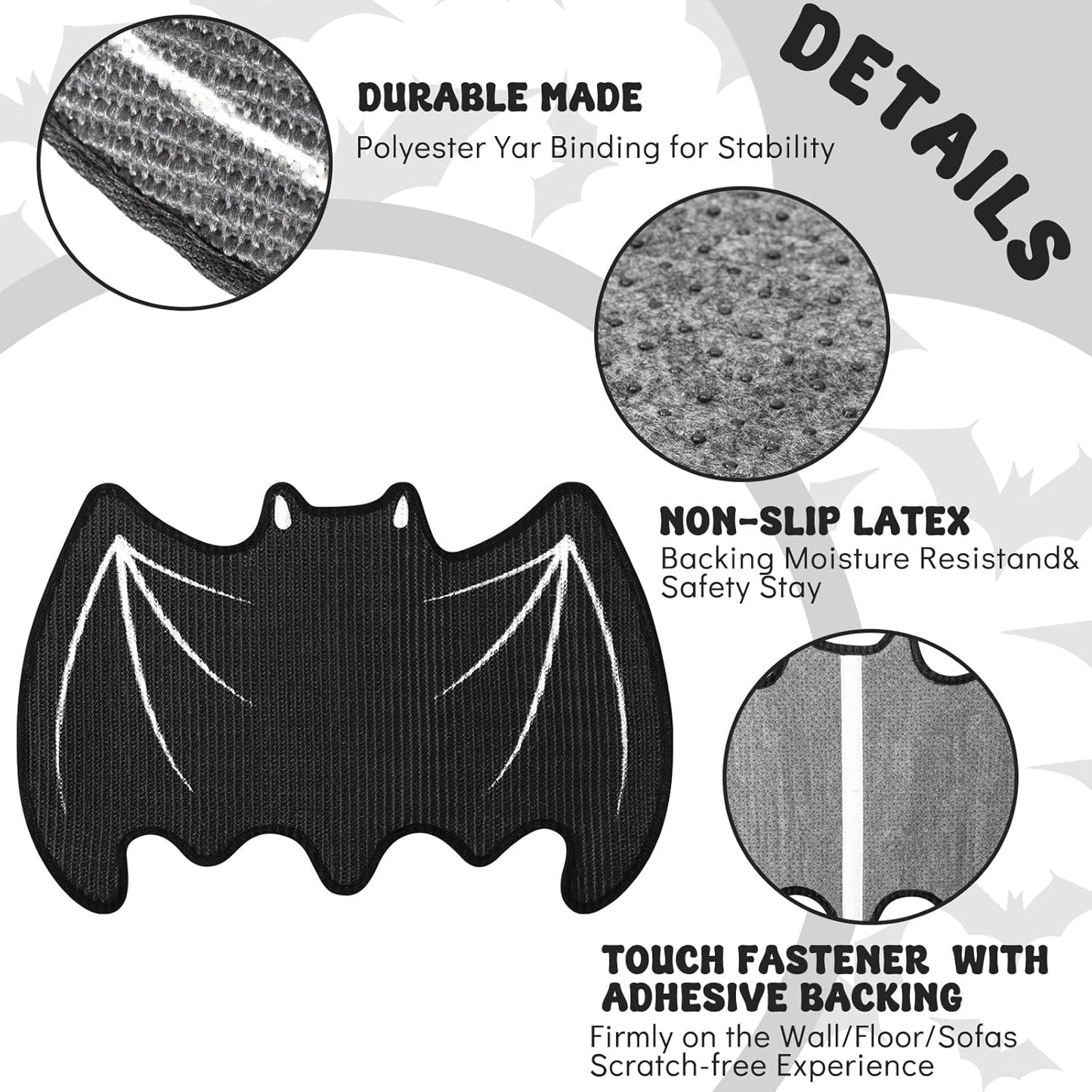 Gothic Self-Adhesive Cat Scratch Furniture Protector Mat, Trimmable Sisal Wall Corner Cat Scratcher Pad for Gothic Christmas Sofa Couch Indoor Activity Play(Bat)