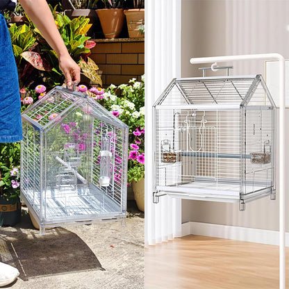 20.5 inch Small Bird Cage, Parrot Cage, Portable Bird Carrier, Travel Carrier Cage for Home, Outing, Pet Clinic, Temporary Placement, for Small Medium Birds(White)