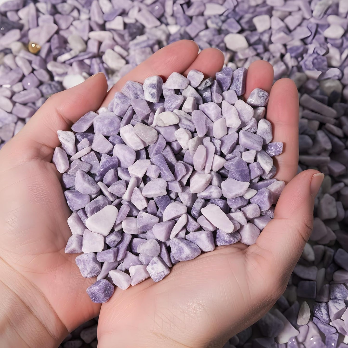 Lepidolite Crystal Chips 2lb (1200+ pcs) – 8-15mm Natural Purple Mica Stones for Aquarium Gravel, Terrarium Decor, Plant Healing,Jewelry Making, Anxiety Relief & Spiritual Gifts