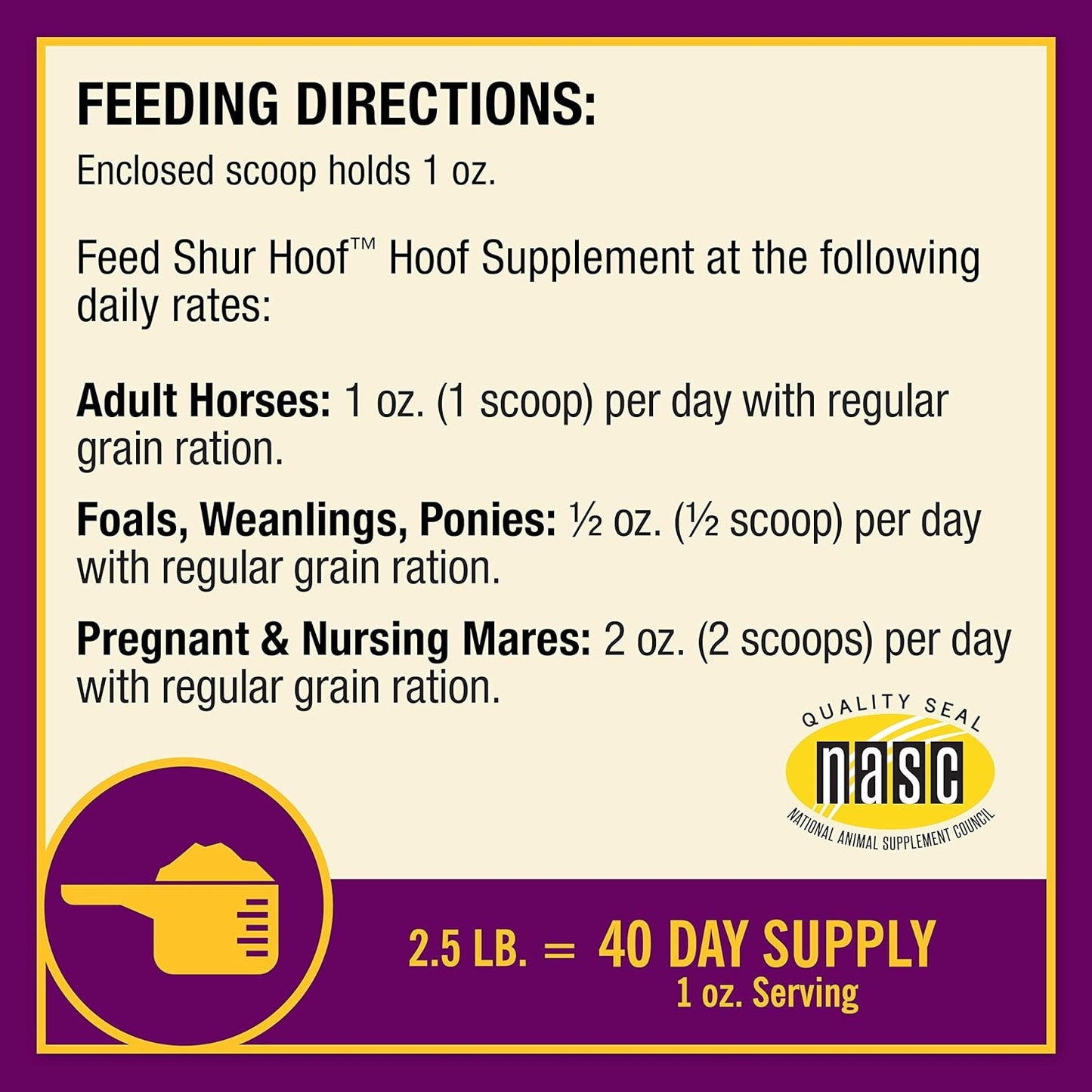 Horse Health Shur Hoof Hoof Supplement for Horses, Helps Grow Strong, Tough Hooves, 2.5 Pound, 40 Day Supply