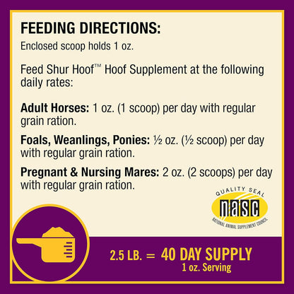 Horse Health Shur Hoof Hoof Supplement for Horses, Helps Grow Strong, Tough Hooves, 2.5 Pound, 40 Day Supply