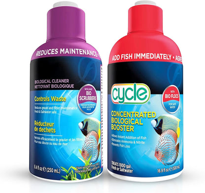 Aquarium Water Conditioner Bundle–Biological Enhancer & Waste Control Cleaner, 8.4 Oz Each | Aquarium Water Treatment, Water Conditioner & Bacteria Starter for Clear, Healthy Aquarium