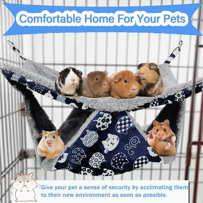 2 Layers Pet Rat Hammock, Double Sided Warm Flece & Linen Hammock for Cage, Hamster Guinea Pig Ferret Chinchilla Small Animal Bed, Hanging Hideout Swing Cage Accessories