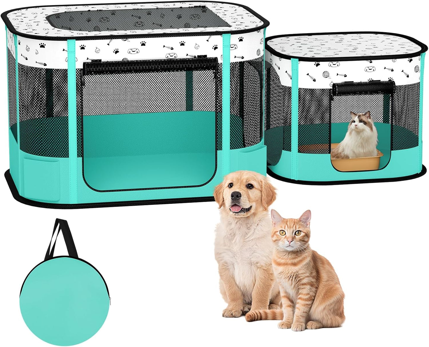 Portable Cat Playpen, 8-Rod Reinforced Kitten Dog Playpens, Foldable Play Pen for Indoor Cats Enclosed Pet Puppy Doggy Outdoor, Collapsible Tent Kennel Cage House(32"x24"x22")