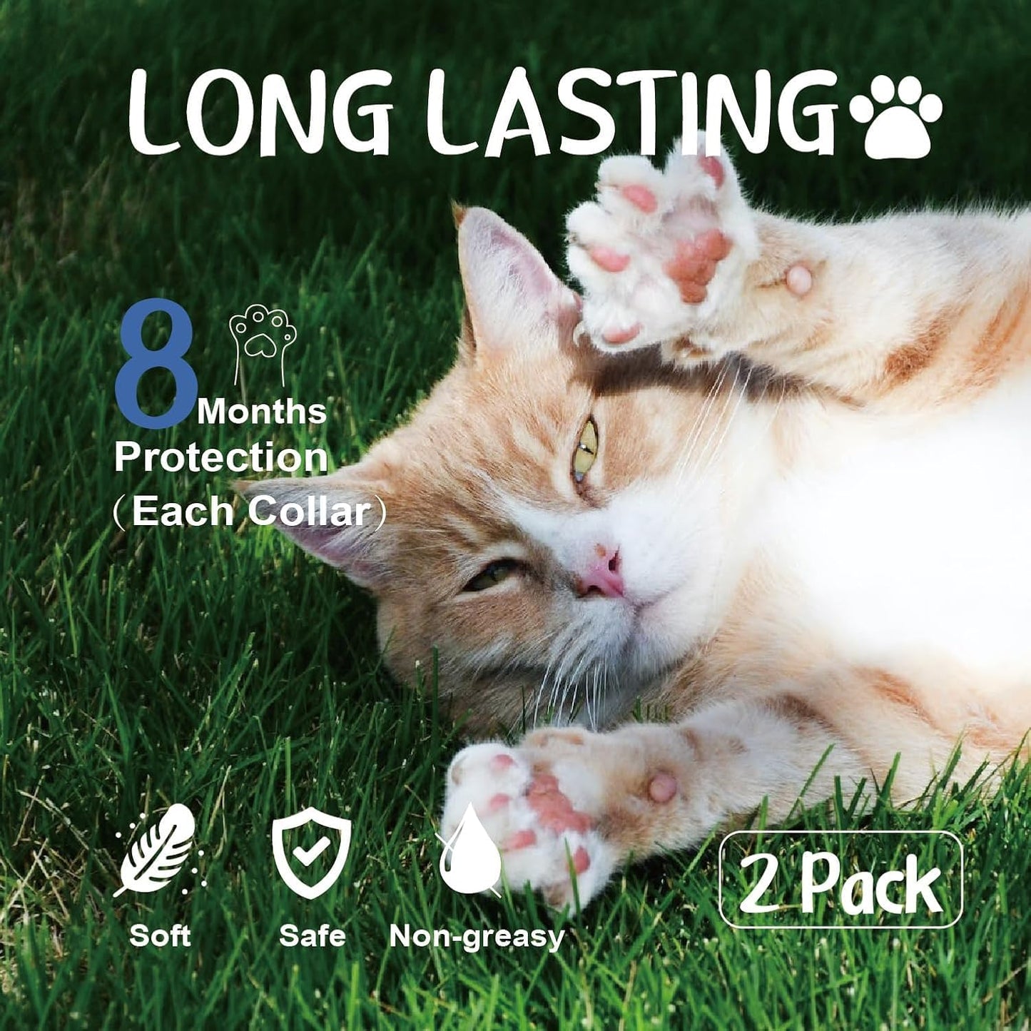 Flea Collar for Cats, Flea and Tick Collars for Kittens, Flea & Tick Treatment Prevention, Natural Essential Oil, 2 Pack, 16 Months Protection, One Size Fits All, Waterproof