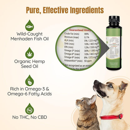 Lifeline Premium Omega 3 Fish & Hemp Oil for Dogs & Cats | Wild Caught | Skin, Coat & Joint Support | Pet Calming Supplement with Astaxanthin | Supports Pain Relief – 8.5 oz