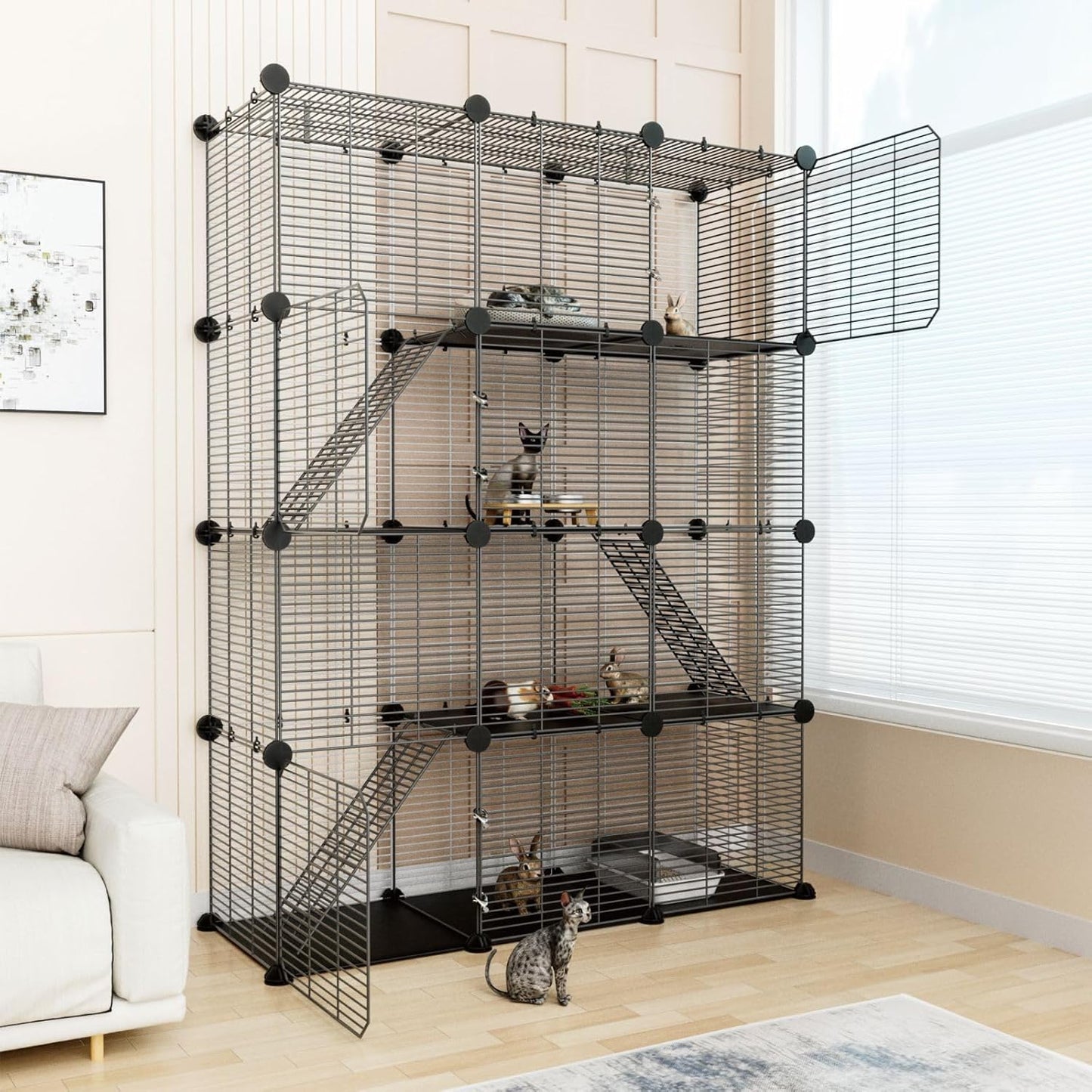 Cat Cage Indoor, Big Wire Cat Cage Kennels Enclosures DIY Playpen Crates, Pet Pen C&C Cage for Multiple Cats Kittens Rabbits Bunny Ferrets Chinchilla and Small Animals