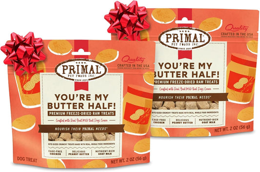 Primal Freeze Dried Dog Treats, You're My Butter Half; Chicken & Peanut Butter with Goat Milk, Grain Free Training Treats for Dogs, 2 oz (Pack of 2)