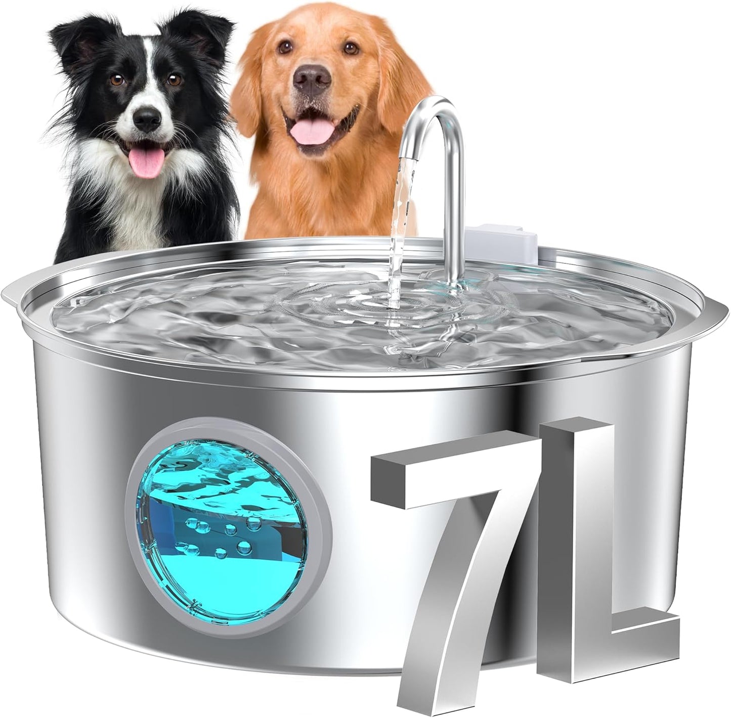 Dog Water Fountain for Large Dogs: 7L/236oz/1.8G Dog Fountain Stainless Steel - Big Cat Drinking Fountain Indoor - Super Quiet Water Fountain for Dogs Inside - for Large Dog Cats & Multi-Pet Home
