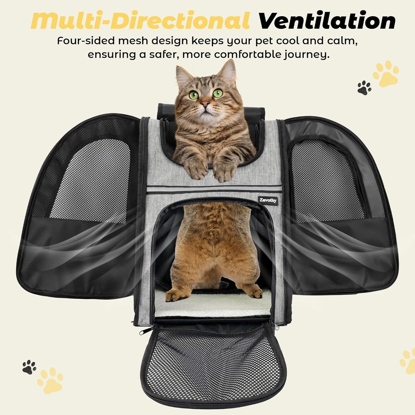 Zavothy Expandable Pet Backpack Carrier for Small Cats & Dogs, Airline Approved Travel Bag with Mesh Windows, Expandable Space, Padded Bottom, Foldable Design (Black/Grey)