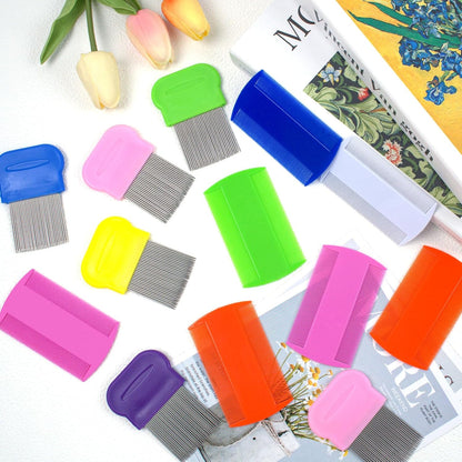 20 Pcs Pet Flea Combs 5 Double Sided and 5 Metal Dog Comb, Massage Dog Flea Combs, Plastic Flea Comb for Humans Pets (Colorful)