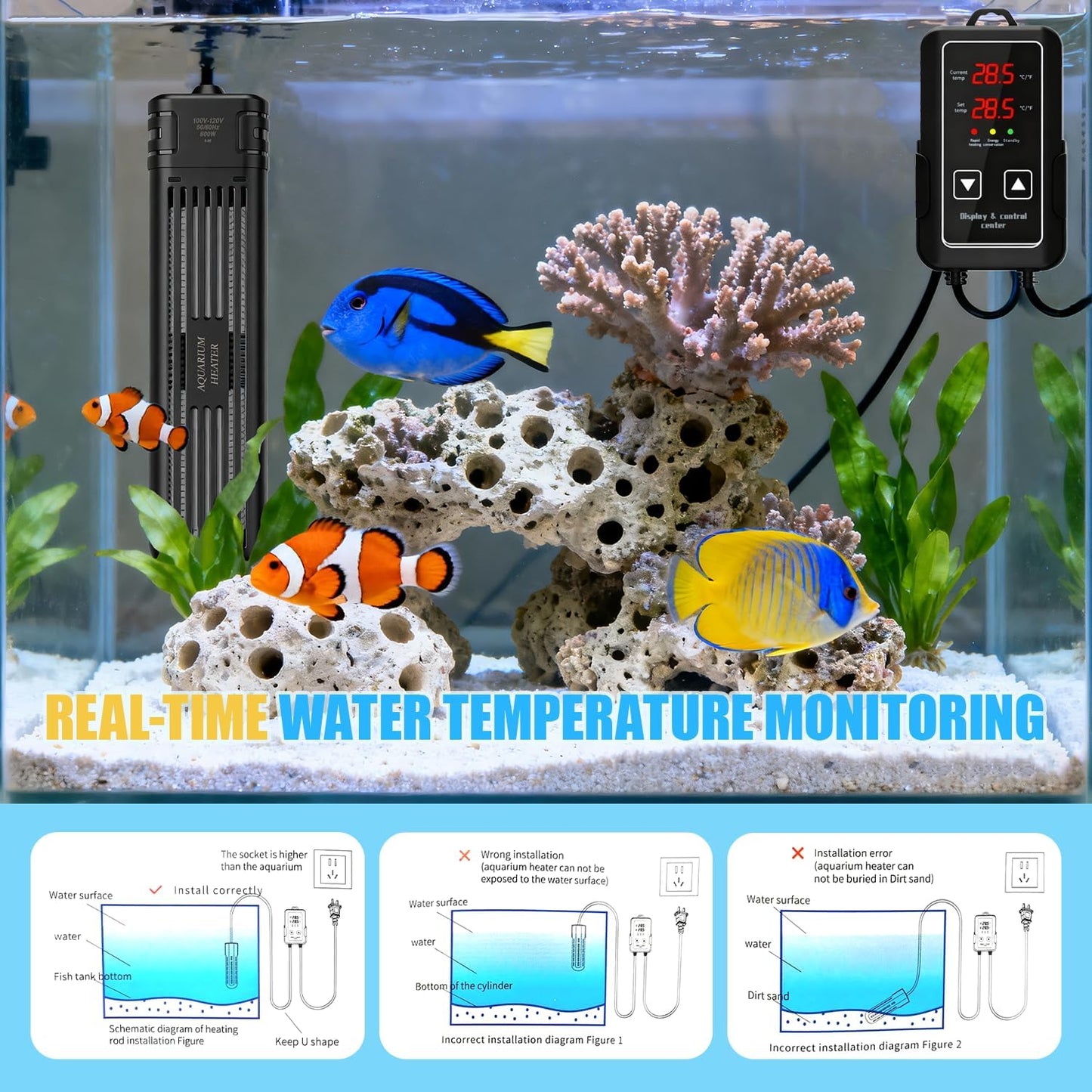 Aquarium Heater, Submersible Fish Tank Heater, 600W, LED Digital Display, 50-105 Gallons