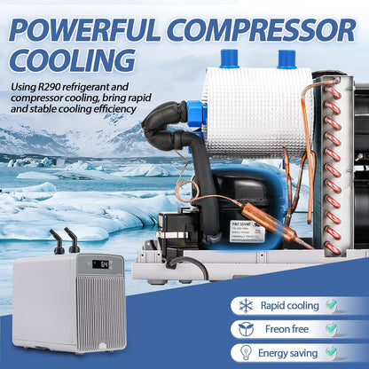 Poafamx Aquarium Chiller 42Gal Water Chiller for Fish Tank 1/10 HP Water Cooler Refrigeration Compressor for Axolotl Hydroponics System Saltwater Freshwater Coral Jellyfish with Pump and Pipe 110V