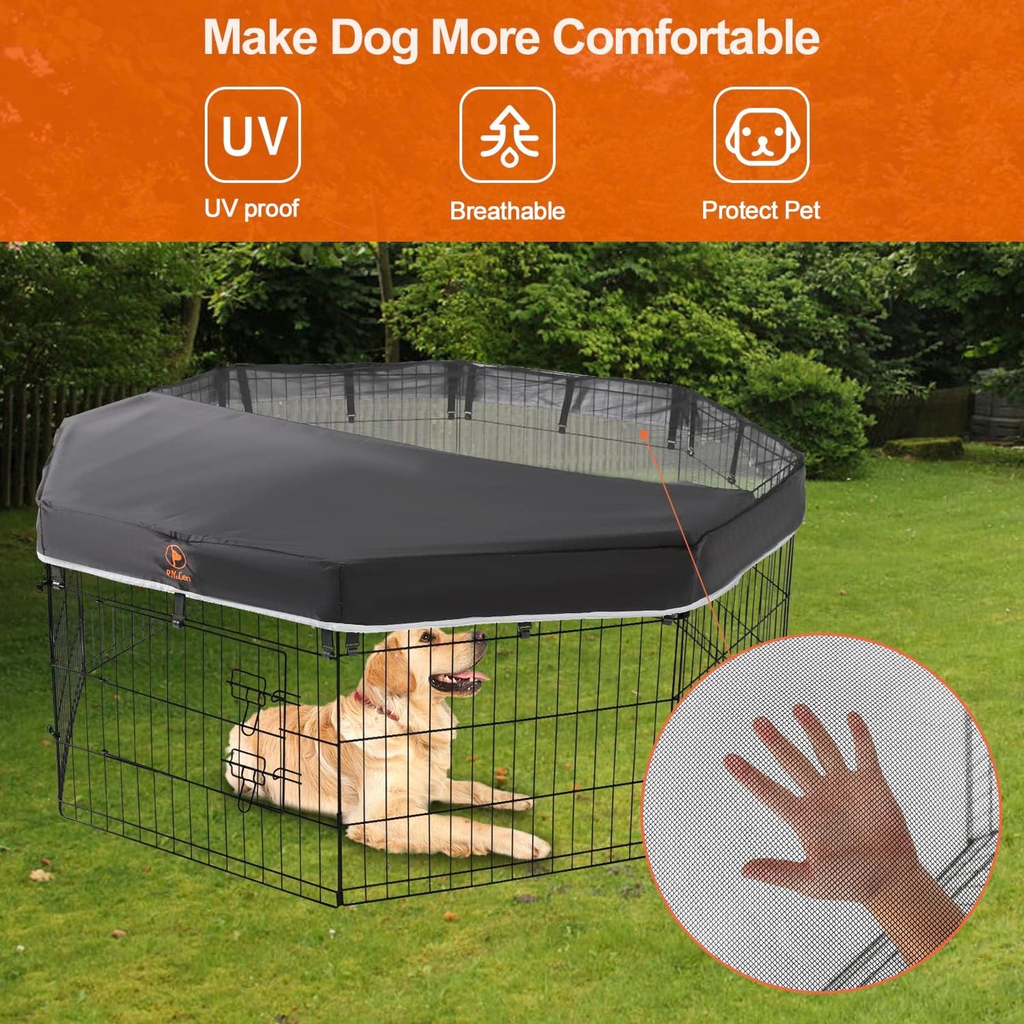 PJYuCien Mesh Top Cover - Fits 8 Panels 24 Inch Width Plastic/Metal Pet Pen Octagonal Dog Playpen (Note: Only Pen Top Cover, NO PLAYPEN)