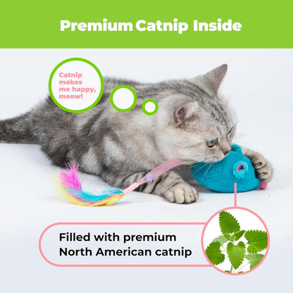Catify by Best Pet Supplies Interactive Cat Toys – Plush, Motion-Activated & Squeaking Toys with Premium North American Catnip for Indoor Cats & Kittens - Squeaking Mice Set, Blue & Fuchsia
