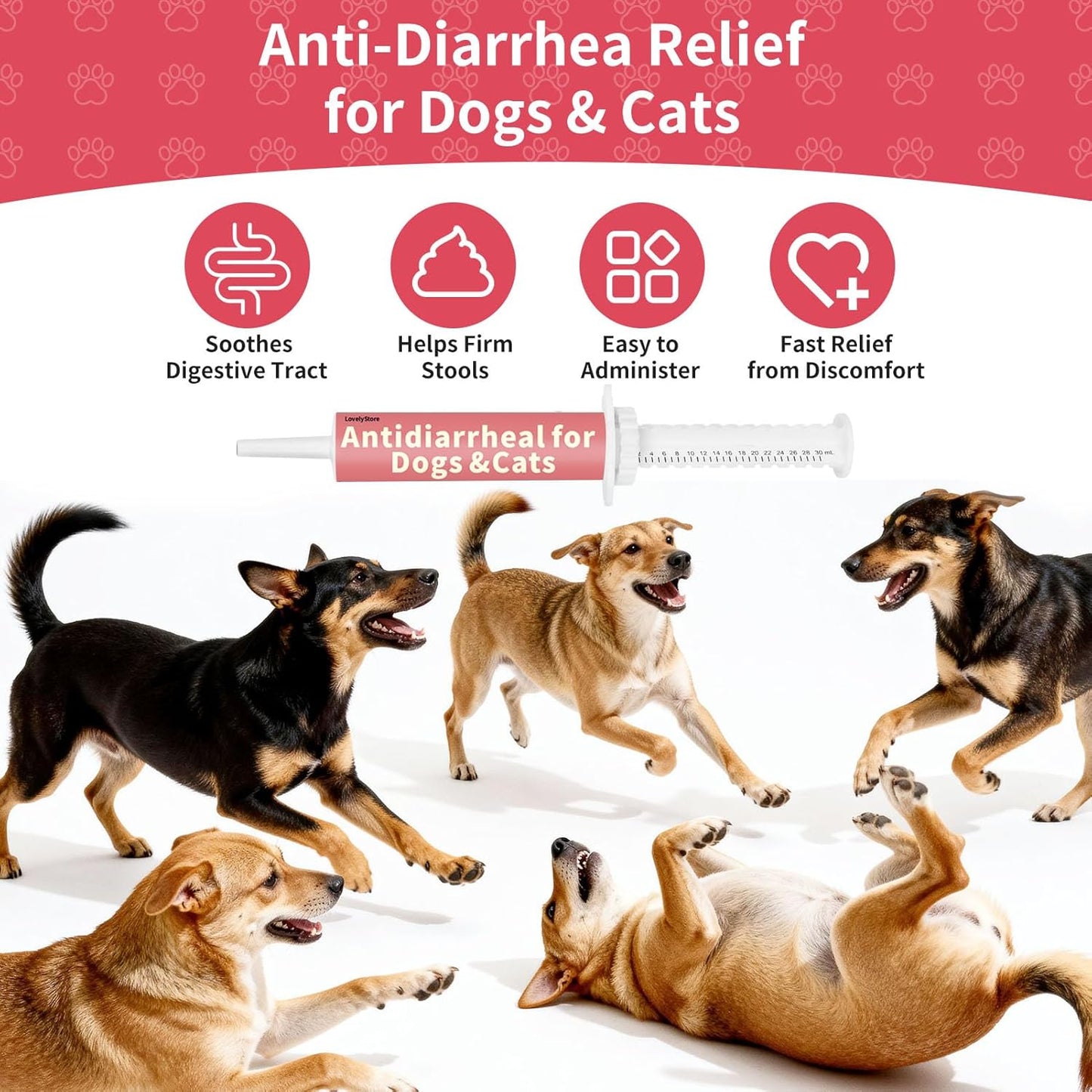 Antidiarrheal for Dogs Anti-Diarrhea for Cats Supplement - Kaolin & Pectin Probiotic Paste Fast-Acting Digestive Support - Puppy Probiotic Supports Firms Stool, Soothes Upset Stomach, Balances Gut pH