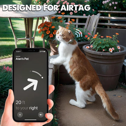 AirTag Cat Collar with Bell & Fabric Liner - Pet Collar Leather Cat Collar - Non Breakaway Leather Kitten Collar with AirTag Holder - GPS Cat Collars for Boy Cats, Girl Cats (Olive Green)