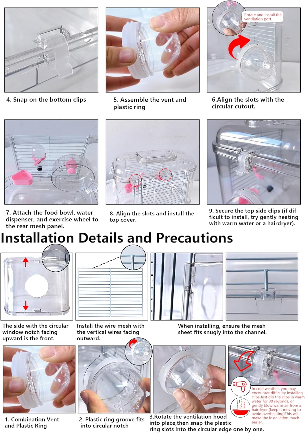Kathson Small Animal Carry Cage for Hamsters, Gerbils, Mice - Transparent, Portable, Convenient