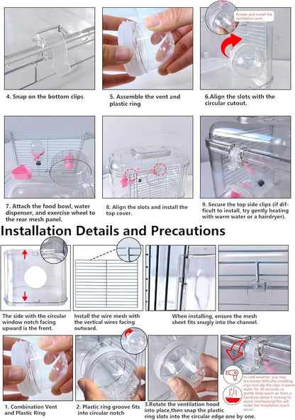 Kathson Small Animal Carry Cage for Hamsters, Gerbils, Mice - Transparent, Portable, Convenient