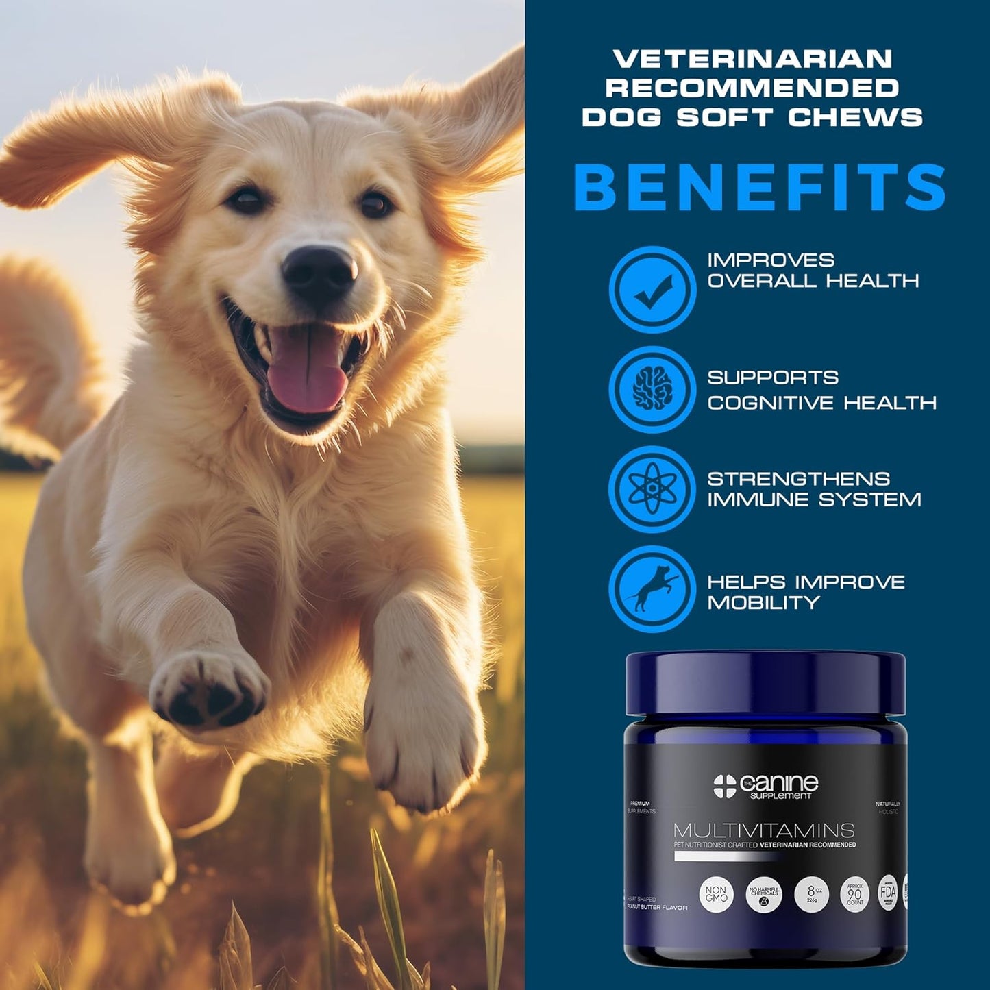 Dog Multivitamin Soft Chews | All-in-One Supplement for Immunity, Joints, Gut & Skin Health | Glucosamine Chondroitin, Vitamins & Probiotics | Roasted Peanut Flavor - 90 Count