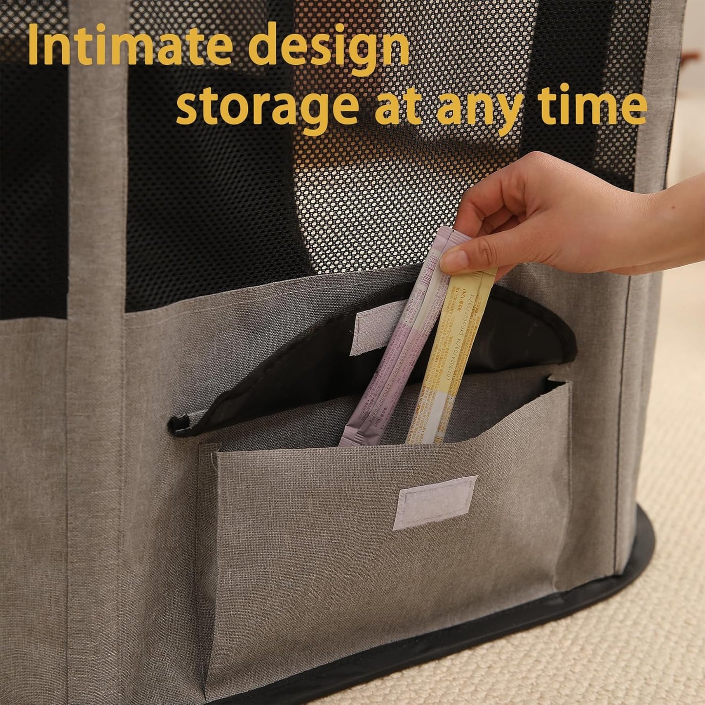 ALGALBLOOM Portable Rectangular cat Litter House, Large Space Foldable cat Bed, top with Detachable Zipper, Indoor and Outdoor Dog and cat enclosures, Easy to Assemble (Grey, M(27"×22"×18")