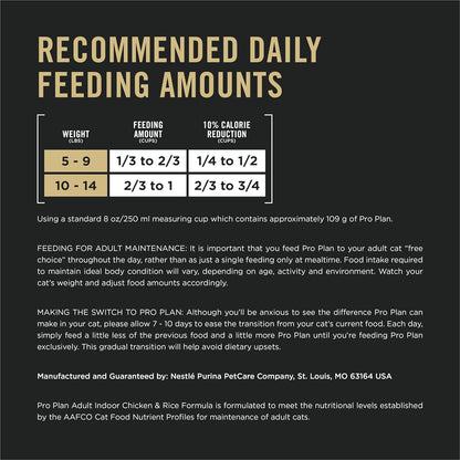 Purina Pro Plan Adult Indoor Chicken and Rice Formula High Protein Cat Food 3.5 Pound (Pack of 1)