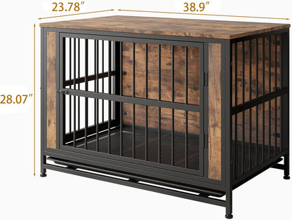 LUMILAND Stylish Dog Crate Furniture for Ultimate Comfort, Multi-Functional and Chew-Resistant Design, Rustic Brown