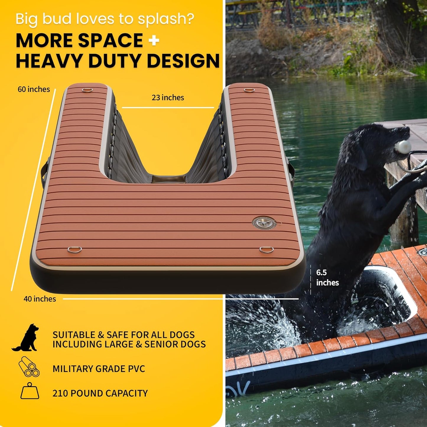 DOK Dog-DOK Inflatable Dock Platform: Safe & Easy Water Access for Dogs Up to 230 lbs; Floating Non-Slip EVA Foam with Dog Boat Ramp for Pool, Dock, & Lake | Military Grade & High Visibility