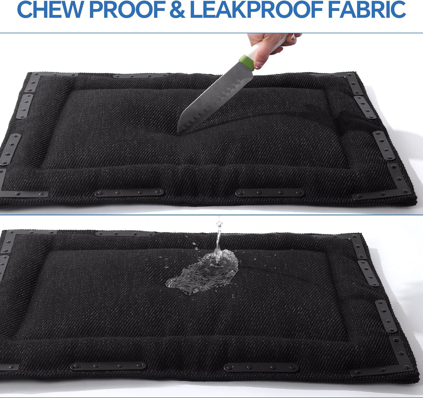 HOMBYS Indestructible Chew Proof Dog Bed with 20 Metal Rivets - Ultra Durable 0.8" Thick Kennel Mat for Aggressive Chewers & Teething Puppies, Waterproof Pet Bed Fits Large Crates (41" x 28")