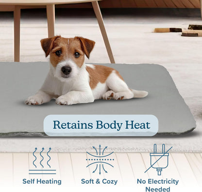 Self Warming Cat Mat - 25x18in Thermal Dog Crate Pad with Removable Washable Sherpa Cover and Reflective Insulation Layer for Self Heating - Pet Supplies for Small Dogs and Cats by PETMAKER (Gray)