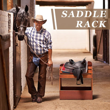 Eccliy Pine Wood Arched Saddle Rack Stand 20" x 12" x 20" Heavy Duty Portable Car Western Saddle Rack with Bottom Shelf Horse Tack Room Supplies Organization Display Saddles(Heightened Semicircle)