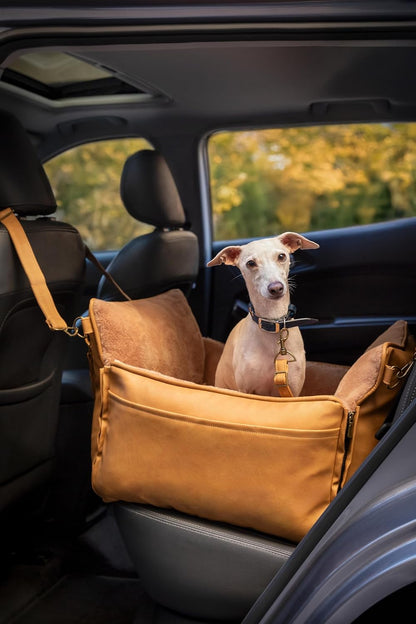 Noah & Paw Dog Car Seat Carrier, Small Dog Car Seat for Small Medium Pets with Harness Clip, 4X Safety Feature, Booster Travel Bed, Washable, Orthopedic Foam Wrapped with Plush, Vegan Leather
