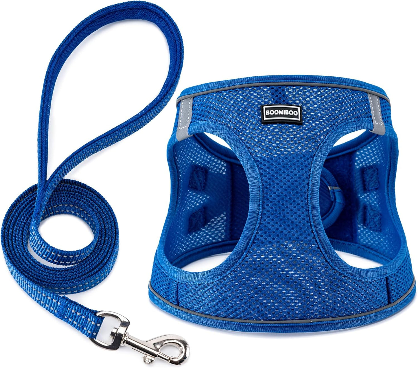BOOMIBOO Dog Harness with Leash Set, No Pull Adjustable Reflective Step-in Puppy Pet Vest Harnesses for Small Medium Large Dogs and Cats,Blue XS